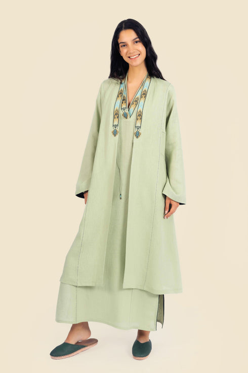 Embroidered long sleeves coat in linen